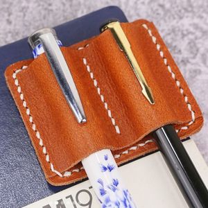 Cross-border retro PU double pen <b>clip</b> for travel, notebook pen holder, stainless steel pen sleeve, anti-loss pen storage <b>clip</b> - Product Image 1