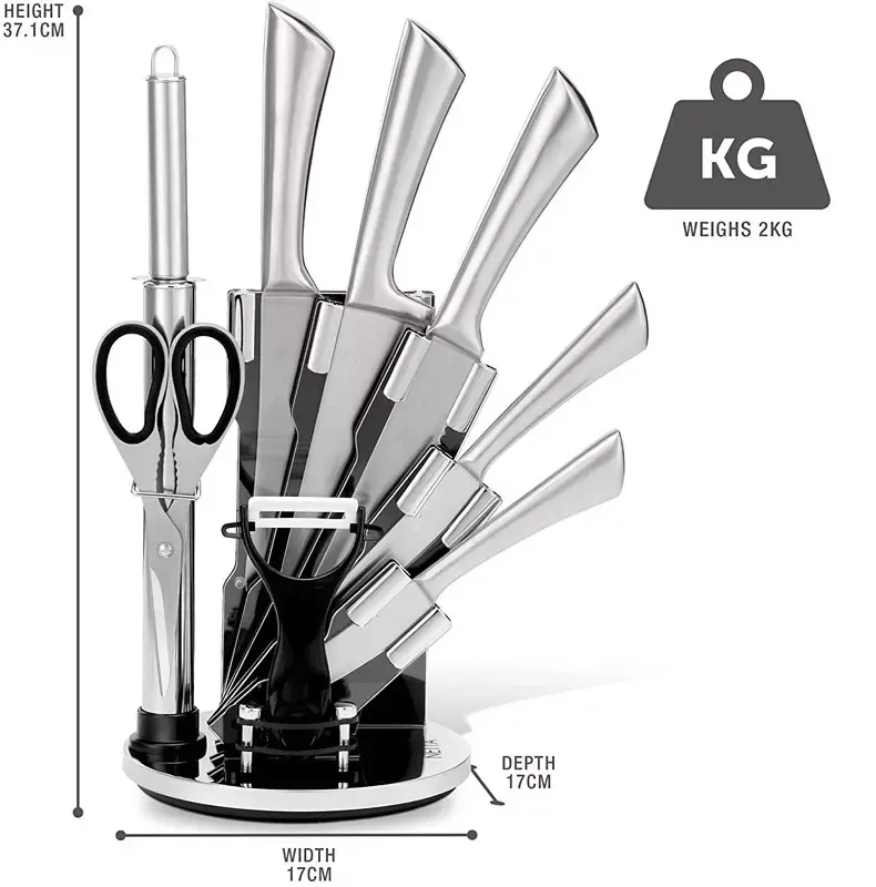 Conjunto de facas de cozinha em aço inoxidável, 8 peças 3cr13, conjunto de faca de chef com bloco de acrílico