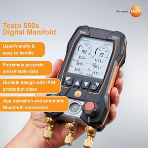 Juego de Manómetros para Aire Acondicionado Testo 550s - Uso HVAC, Incluye 2 Termómetros de Abrazadera para Tuberías Testo 115i, Kit de Recarga de Aire Acondicionado, 1 Año de Garantía - Product Image 2