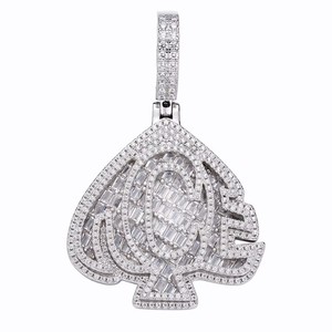 Ciondolo <span class=keywords><strong>Asso</strong></span> di Picche in Stile Hip Hop, Gioiello Completamente Tempestato di Moissanite, Placcato in <span class=keywords><strong>Oro</strong></span> Bianco 18K, Charm da Poker - Product Image 2