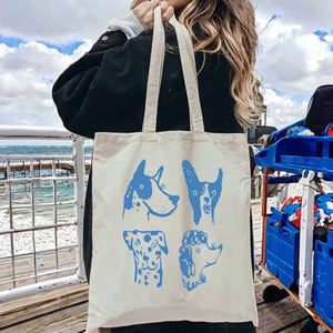 Bolso de mano de lona con estampado de perro de dibujos animados azul, bolso de hombro informal para mujer, bolso de mano para la playa, regalo - Product Image 2