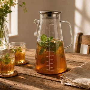 Carafe à eau en verre borosilicate <span class=keywords><strong>de</strong></span> 2000 ml <span class=keywords><strong>avec</strong></span> graduation, couvercle en acier inoxydable, bec verseur et bouchon, résistante à la chaleur - Product Image 5