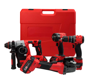 ชุดเครื่องมือไร้สาย 4-in-1 สีแดง ยี่ห้อ Power Tools ประกอบด้วย สว่านโรตารี่ไร้แปรงถ่าน ประแจบล็อกไร้สาย (4 เครื่อง) หัวจับดอกสว่านแบบไม่ใช้กุญแจ OEM 21V 1.5AH MLJ-4pcs - Product Image 1