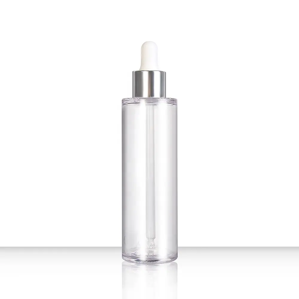 Frasco conta-gotas de vidro luxuoso redondo transparente vazio para óleo essencial de soro para cuidados com a pele