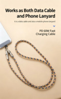 Câble de données tressé en PVC Type-C à chargement rapide PD 60W, sangle bandoulière multicolore, 0,3M 1,2M, pour smartphone, vente en gros