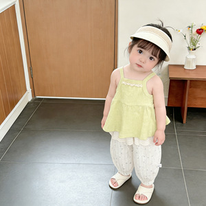 Traje de Verano Fresco para Niña, Estilo Coreano, Top Fresco con Tirantes, Pantalones de Algodón Antimosquitos para Bebé - Product Image 2