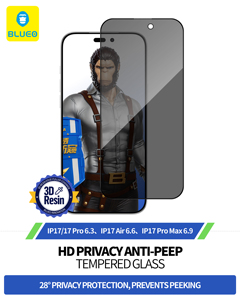Protector de Pantalla de Vidrio Templado Anti-Espía BLUEO para <span class=keywords><strong>iPhone</strong></span> 17 16 15 14 <span class=keywords><strong>13</strong></span> 12 11 Pro Max <span class=keywords><strong>Mini</strong></span> SE - Product Image 3
