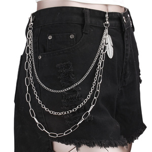 Cadena de cintura de tres capas con colgante de plumas de plata tibetana, accesorio unisex para discoteca - Product Image 3