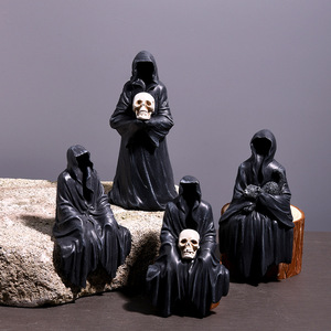 Halloween Black Robe Ornament Resin Ghost Figure Indoor Decoration for Home Desktop Car Halloween Decor - Product Image 4