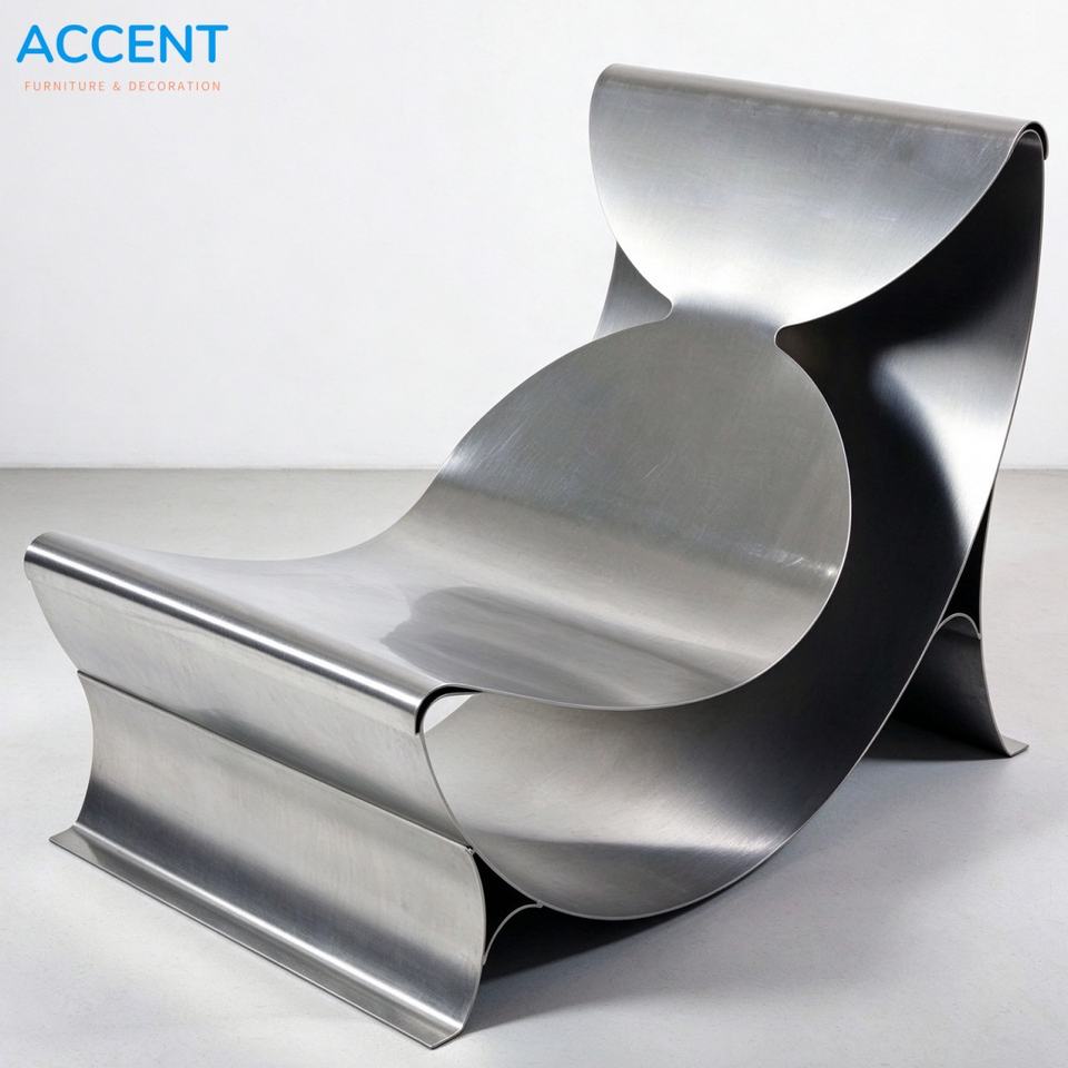 Brushed Stainless Steel Curved Lounge Accent Chair for Showroom ...