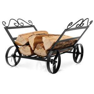 DB Rustproof Steel Fireplace <b>Log</b> Holder with Wheels Decorative Firewood <b>Rack</b> for Storage - Product Image 6