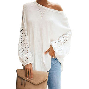 Vestidos de encaje de retazos de manga larga para mujer, Tops sueltos de punto a la moda, 2021 - Product Image 2