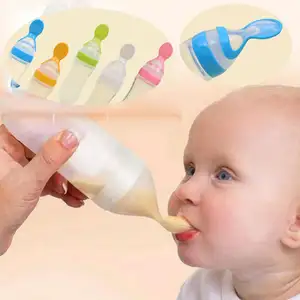 90ML Mooie Veiligheid Baby Baby Siliconen Voeden Met Lepel Feeder Voedsel Rijstgraangewas Fles Voor Beste Cadeau