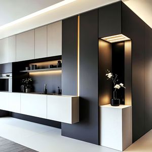 Meuble de cuisine intégré multifonction moderne en bois massif sur mesure pour toute la maison, avec rangement latéral pour TV, vin et salle à manger - Product Image 1