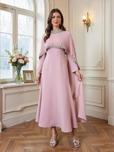 ชุดคาฟตันหรูหราแบบขายส่ง R-380 สำหรับผู้หญิง ชุดคลุมแบบหรูหรา ผ้าเรยอน อาบายะ ประดับคริสตัล สำหรับงานเลี้ยงตอนเย็นในเดือนรอมฎอนและวันอีด - Product Image 3