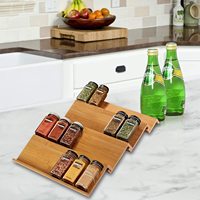 Organisateur de tiroir à épices vintage en bambou fait main à 4 niveaux, insert pour bocaux à assaisonnements, rangement pour armoires de cuisine