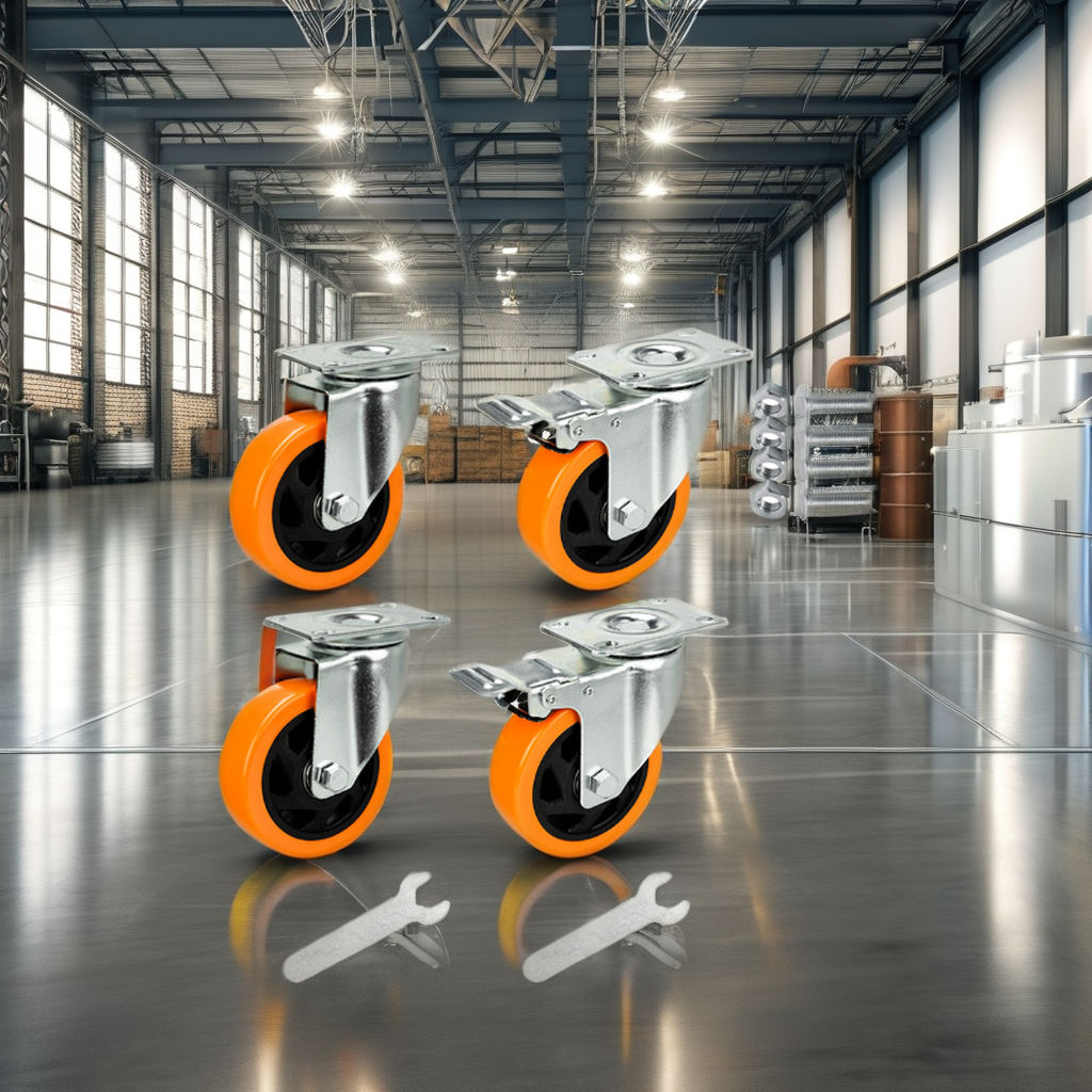 Ready Ship 4 Inch Orange PVC Swivel Castors Wheel CE Approved Plate Caster Wheels Steel PU Ball OEM Customizable Industry
