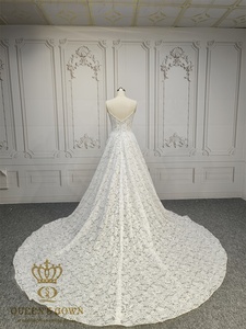 QUEENSGOWN Vintage Water Soluble Lace Wedding <strong>Dress</strong> Beaded Strap and <strong>Basque</strong> Waist A-Line Bridal <strong>Dress</strong> Sexy V-Neck <strong>Dress</strong> - Product Image 5