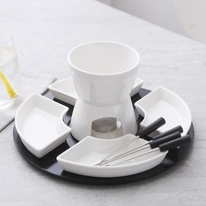 Chocolate <strong>Fondue</strong> Set Ceramic Butter Warmer <strong>Kit</strong> with 4 Forks Serving Trays Melting Hot Pot - Product Image 5