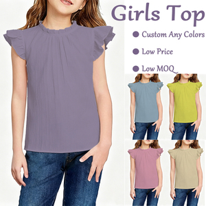 2026 New Style Girls <strong>Top</strong> <strong>Flutter</strong> <strong>Sleeve</strong> Wholesale Customized Solid Colors Printed Toddlers Girls Kids Casual Summer Cotton <strong>Tops</strong> - Product Image 1