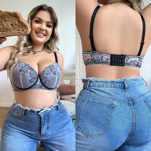 Fabrication de soutien-gorge <span class=keywords><strong>grande</strong></span> <span class=keywords><strong>taille</strong></span> pour femmes à armatures florales grises de beau design personnalisé - Product Image 6