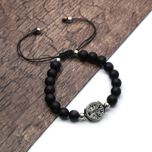 Black <b>Beaded</b> <b>Bracelet</b> With Tree Of Life Charm Adjustable Cord Fashion Jewelry Gift For Men Women - Product Image 2