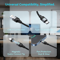 Câble de charge magnétique USB-C 120W en cuivre pur, tressé en nylon, charge rapide 5A, cordon de données, protection anti-poussière du port, téléphone portable