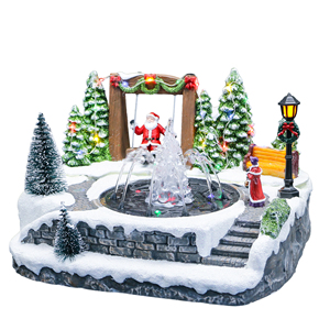 Fuente de Agua Navideña con Luz, Caja Musical Clásica, Adorno Giratorio de Búho, Fuente de Resina con Santa en Columpio para Interiores - Product Image 2