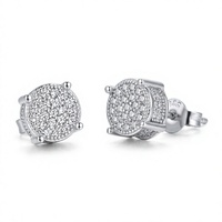 Boucles d'oreilles tendance en zircon cubique, clous ronds, bijoux hip-hop, or et argent, vente en gros, unisexe
