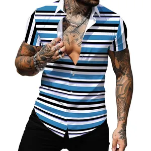 Yaz rahat yeni erkek kısa kollu gömlek küba yaka baskılı gömlek yüksek kaliteli kumaş