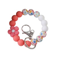 Gelang Manik Silikon Bunga Grosir, Gantungan Kunci Gelang Manik Cetak Transfer Air, Gantungan Tas, Gelang, Hadiah Gantungan Kunci