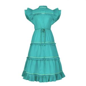 Vestido de verano de <span class=keywords><strong>moda</strong></span> de diseñador para <span class=keywords><strong>mujer</strong></span>, manga voladora, cuello en V, árbol comestible, volantes, retazos, ajuste de cintura, Midi, fiesta, vacaciones - Product Image 5