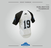Jersey Baseball Sublimasi Custom Kancing Penuh Garis-garis Putih Raglan Hitam