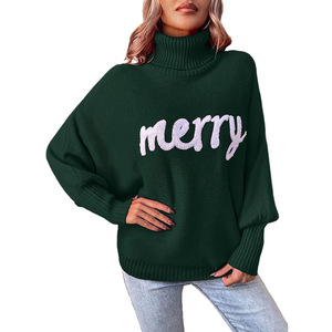 Maglione Natalizio Europeo a Collo Alto da Donna, Autunno Inverno, Maniche a Pipistrello, <span class=keywords><strong>Maglia</strong></span> Larga <span class=keywords><strong>con</strong></span> Ricamo a Asciugamano - Product Image 5