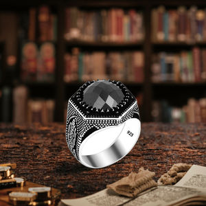 <span class=keywords><strong>Anello</strong></span> con sigillo duro in argento Sterling 925 Solomon da uomo con grande gemma in stile Vintage, Logo gratuito, adatto - Product Image 3