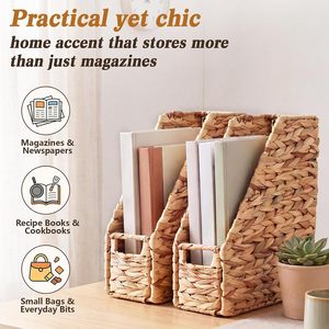 Handmade Woven Magazine Storage Basket Rectangle Desktop <b>File</b> <b>Organizer</b> Natural Color Standing Type Office <b>Organizer</b> - Product Image 5
