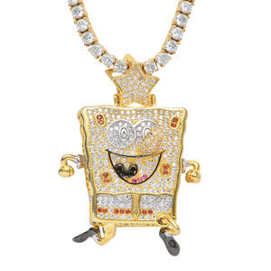 Collar <span class=keywords><strong>de</strong></span> <span class=keywords><strong>Bob</strong></span> <span class=keywords><strong>Esponja</strong></span> con Circonita Cúbica 5A Deslumbrante Estilo Hip Hop Chapado en Oro <span class=keywords><strong>de</strong></span> 18k, Novedad <span class=keywords><strong>de</strong></span> 2021 para Mujer, Venta al Por Mayor - Product Image 1