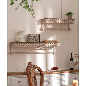 कारखाने प्रत्यक्ष बिक्री पूर्ण फ्रेंच शैली दीवार भंडारण फ्लोटिंग अलमारियों के विंटेज धातु सेट 2 दीवार अलमारियों के पुराने धातु सेट - Product Image 1