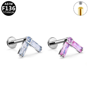 Boucles d'oreilles créatives géométriques en titane ASTM-F136 Getta avec zircon pour Daith, Tragus, Hélix – Bijoux en titane - Product Image 2