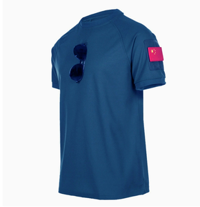 T-shirt tactique d'été pour homme DF 155 bleu marine à manches courtes avec crochet pour lunettes et bande auto-agrippante sur le bras - Product Image 1