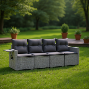 Ensemble de canapés de jardin en rotin gris 4 places avec pieds réglables, mobilier d'extérieur au design contemporain - Product Image 2