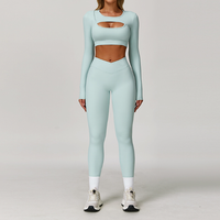 Nouveauté : Ensemble de sport 2 pièces pour femmes, haut à manches longues et short respirant à séchage rapide pour la gym, le fitness et le yoga