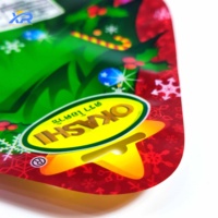 Herbruikbare Mylar verpakkingstas in de vorm van een kerstboom, van voedselveilige kunststof, met gravureprint, gestanst, snoepzak met transparant venster