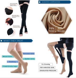 Calze a Compressione Medica Unisex <span class=keywords><strong>con</strong></span> Punta Aperta 20-30mmHg in Nylon Lavorato a Maglia <span class=keywords><strong>con</strong></span> Supporto Graduato Motivo Uniforme - Product Image 6