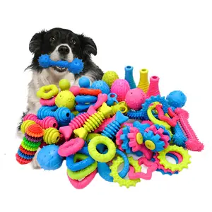 थोक टिकाऊ पिल्ला कुत्ते TPR दाढ़ काटने गेंद खिलौने सेट पालतू हार्ड रबर चबाना खिलौने