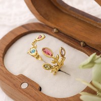 Zooying printemps et été nouvelle bague feuille de Zircon arc-en-ciel pour les femmes 18K or titane acier anneau ouvert bijoux
