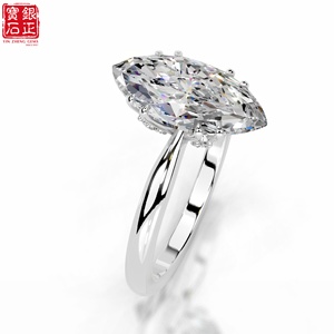 925 纯银镀金莫桑石 5 克拉榄尖形切割双爪镶嵌高级珠宝女士结婚戒指 REACH - Product Image 6