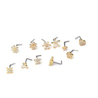 Petits anneaux de nez en acier inoxydable Zircon Fleur Coeur Nez Stud 20G Body Piercing Bijoux pour femmes hommes Cadeau
