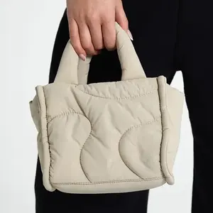Custom Woman Quilted Grid Handbag Puffy Down Shoulder Bag Puffer Tote Bag