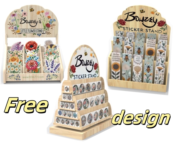 Apache Customized Wooden Display Rack Rotating coaster Display 4 Sided Wooden Postcard Stickers Display Stand